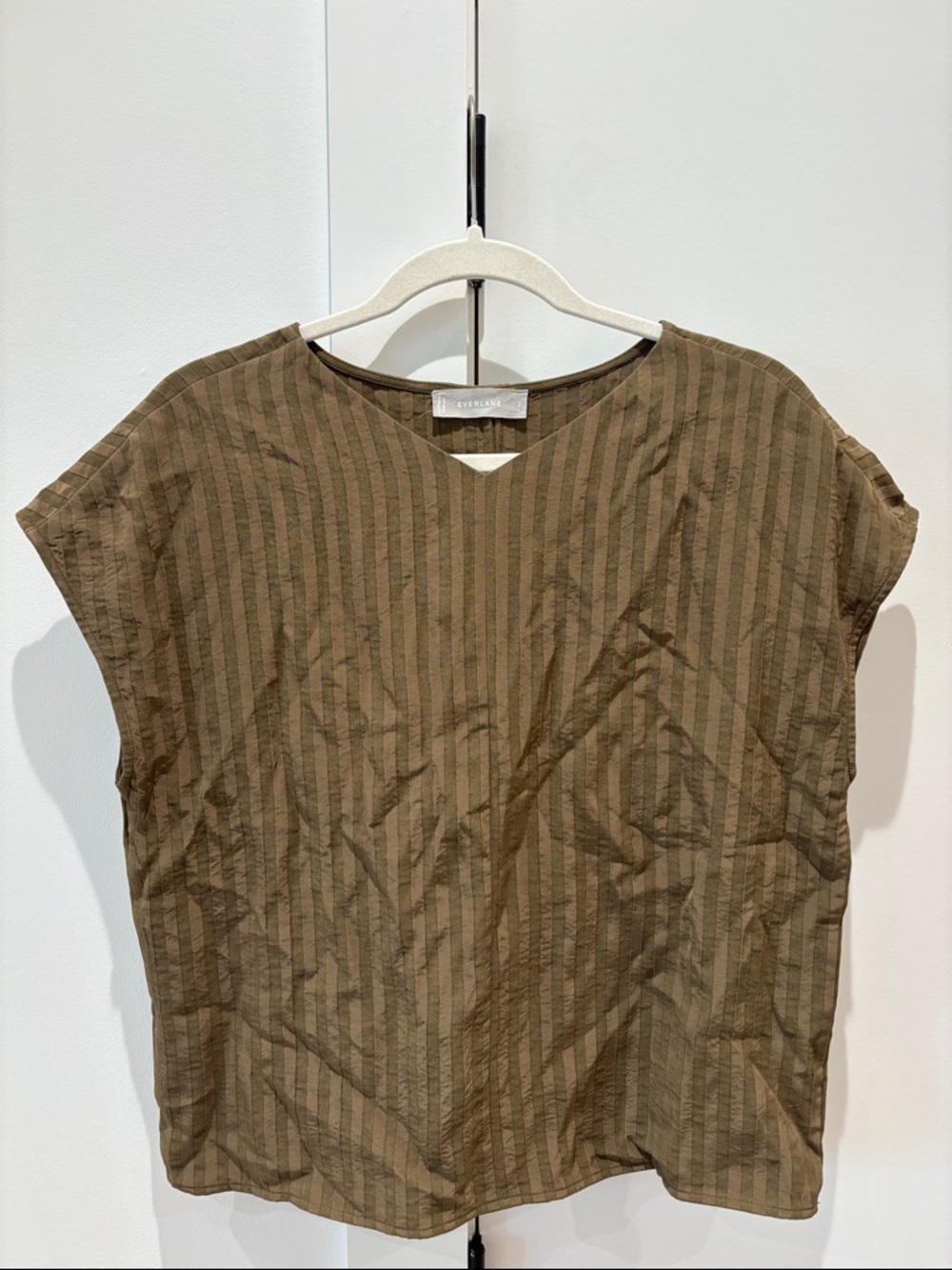 Everlane Olive Striped Boxy Cap-Sleeve Top